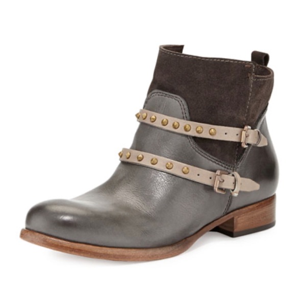 Alberto Fermani Stud Strap Gray Ankle Bootie 8 - Picture 1 of 8